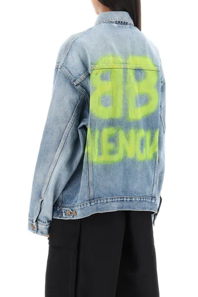 Shop Balenciaga Bb Spray Paint Denim Jacket Women In Blue