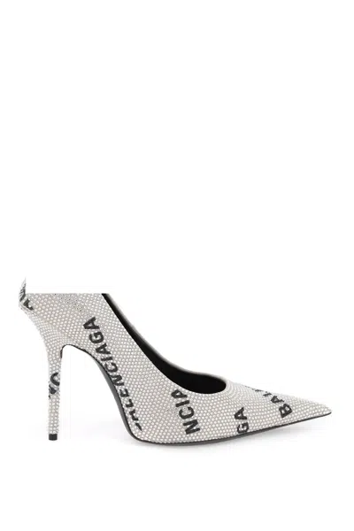 Shop Balenciaga Logoed Square Knife Pumps With Rhinestones Women In Silver