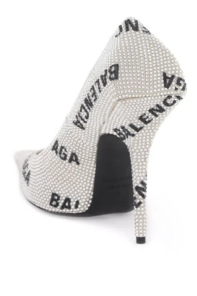 Shop Balenciaga Logoed Square Knife Pumps With Rhinestones Women In Silver