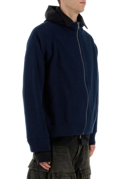 Shop Balenciaga Man Navy Blue Cotton Oversize Cardigan