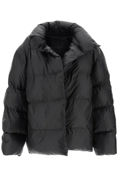 Shop Balenciaga Maxi Wrap Puffer Jacket In Coated Nylon Women In Black