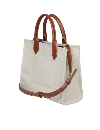 Shop Balmain Canvas Handbag In Naturel/marron
