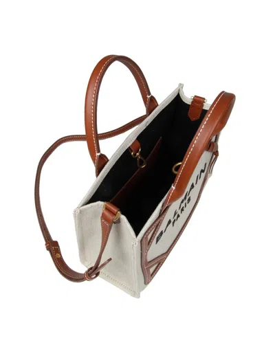 Shop Balmain Canvas Handbag In Naturel/marron