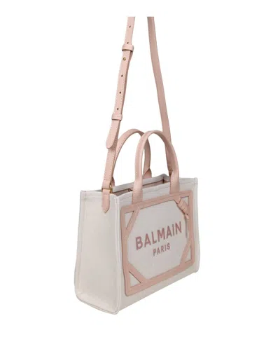 Shop Balmain Canvas Handbag In Creme/nude