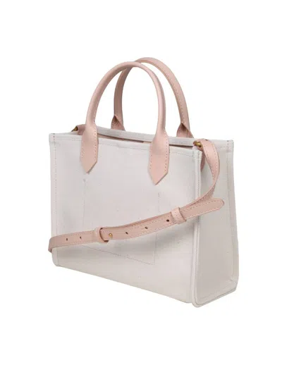 Shop Balmain Canvas Handbag In Creme/nude