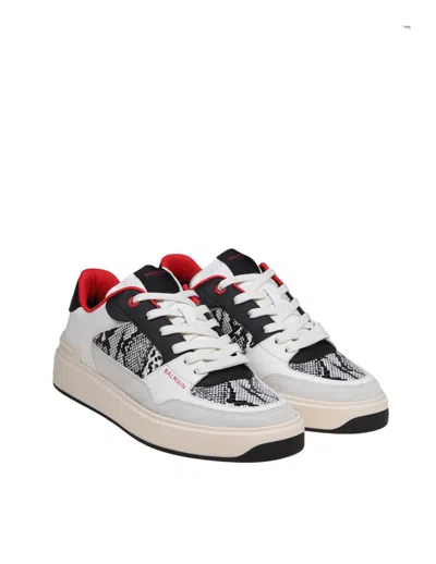 Shop Balmain Sneakers In Python Effect Leather And Smooth Leather In Grey/red