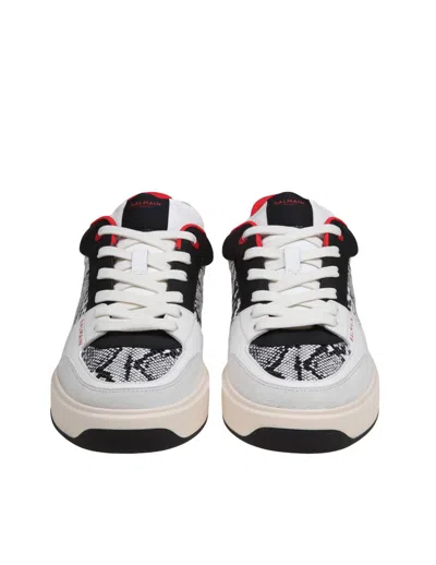 Shop Balmain Sneakers In Python Effect Leather And Smooth Leather In Grey/red