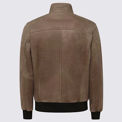 Shop Barba Brown Leather Bomber Jacket