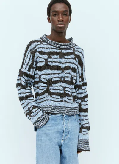 Shop Bottega Veneta Men Distorted Stripe Cotton Sweater In Blue