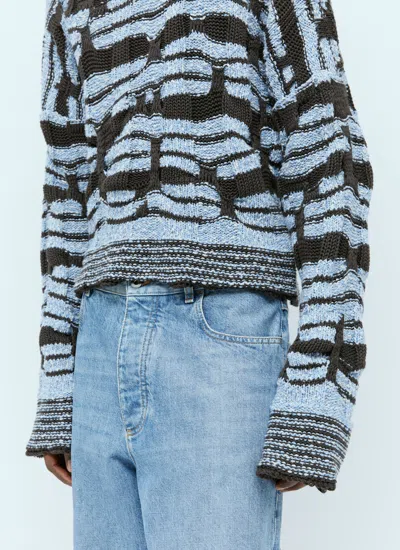 Shop Bottega Veneta Men Distorted Stripe Cotton Sweater In Blue