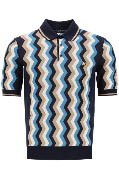 Shop Dolce & Gabbana Silk Polo Shirt With Zigzag In In Multicolor