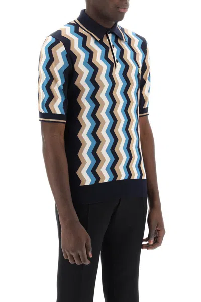 Shop Dolce & Gabbana Silk Polo Shirt With Zigzag In In Multicolor