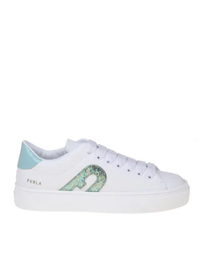 Shop Furla Synthetic Leather Sneakers In Talc/vergold