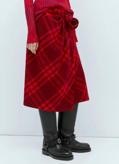 Shop Burberry Women Check Wool Skirt In Red