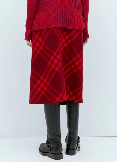 Shop Burberry Women Check Wool Skirt In Red