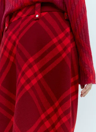Shop Burberry Women Check Wool Skirt In Red