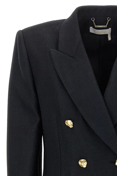 Shop Chloé Women Double-breasted Blazer With Gold Buttons In Black