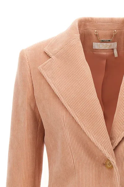 Shop Chloé Women Ribbed Single Breast Corduroy Blazer In Pink