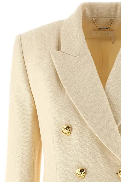 Chloé Double-breasted Blazer With Gold-tone Buttons In White