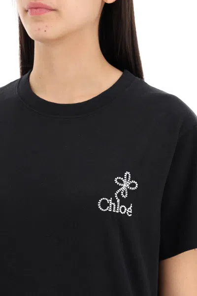 Shop Chloé Chloe' Contrast Embroidered Logo T-shirt With Contrasting Women In Black