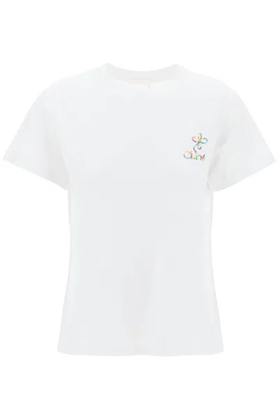 Shop Chloé Chloe' Multicolor Embroidered Logo T-shirt With Women In White