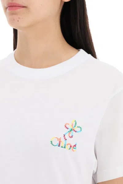 Shop Chloé Chloe' Multicolor Embroidered Logo T-shirt With Women In White