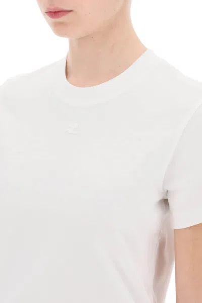 Shop Courrèges Courreges Crewneck T-shirt With Logo Women In White