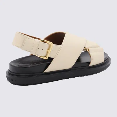 Shop Marni Silk White Leather Fussbett Sandals