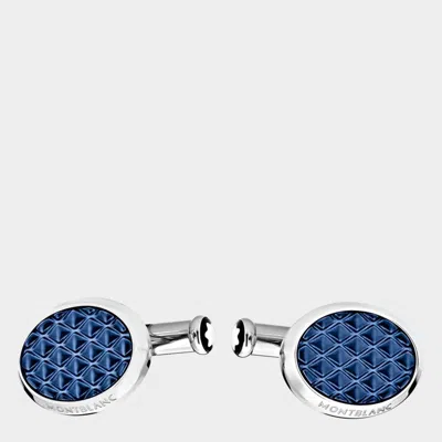 Shop Montblanc Silver And Blue Metal Cufflinks
