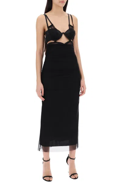 Shop Dolce & Gabbana Midi Dress With Bustier Details Women In Black