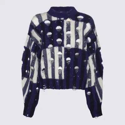 Shop Off-white Black And White Mohair And Wool Blend Shibori Sweater In Blue