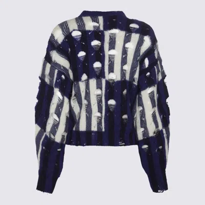 Shop Off-white Black And White Mohair And Wool Blend Shibori Sweater In Blue