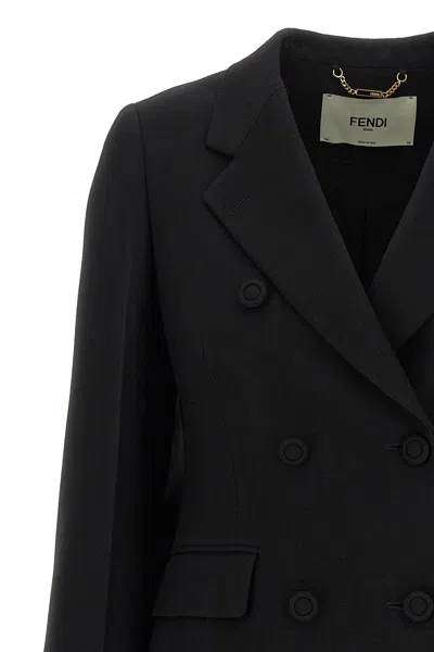 Shop Fendi Women Double-breasted Blazer In Black