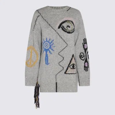 Shop Stella Mccartney Grey Alpaca And Wool Blend Folk Sweater In Multicolour