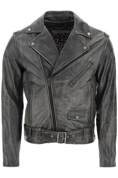 Shop Golden Goose Vintage-effect Leather Biker Jacket Men In Black