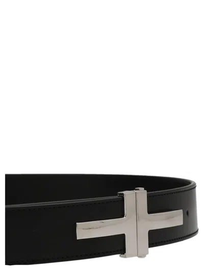 Shop Tom Ford Logo Buckle Belt In Black