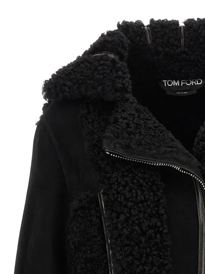 Shop Tom Ford Suede Shearling Jacket In Black
