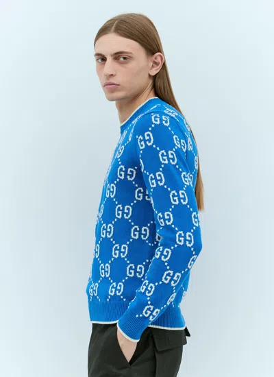 Shop Gucci Men Gg Intarsia Sweater In Blue