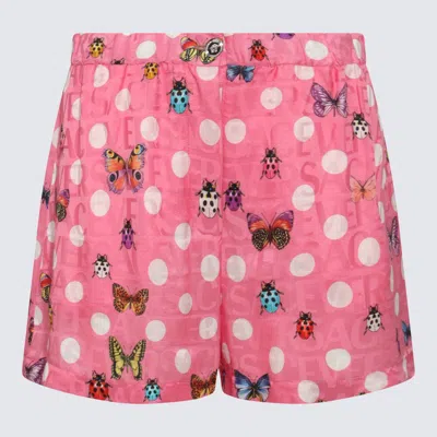 Shop Versace Pink Multicolour Silk-viscose Blend Shorts In Pink/multi