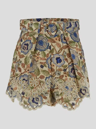 Shop Zimmermann Shorts In Ivorybluefloral
