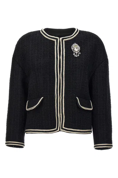 Shop Gucci Women 'interlocking G' Pin Tweed Jacket In Multicolor