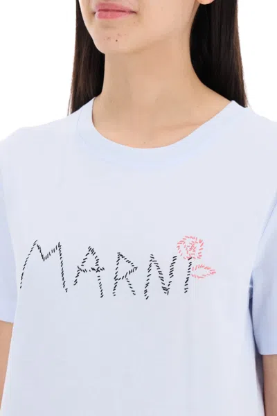 Shop Marni Hand-embroidered Logo T-shirt Women In Blue