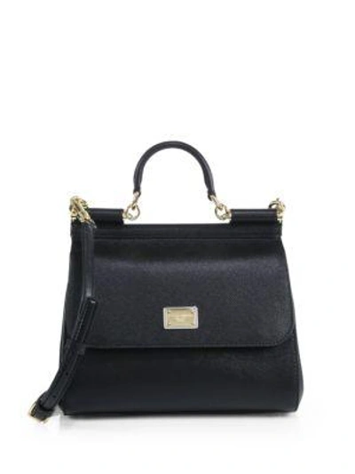 Shop Dolce & Gabbana Medium Miss Sicily Leather Top-handle Satchel In Nero-black