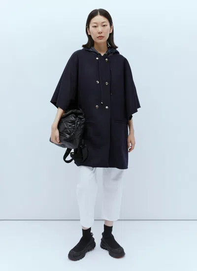 Shop Moncler Women Wool Hooded Cape In Black