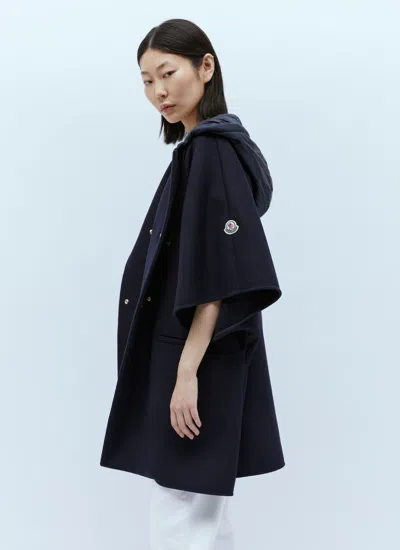 Shop Moncler Women Wool Hooded Cape In Black