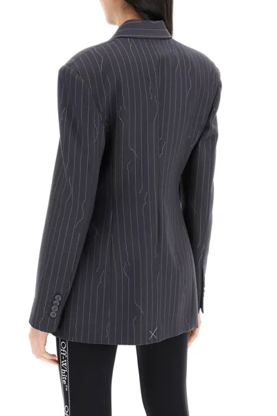 Shop Off-white Broken Pinstripe Pattern Jacket With Women In Gray