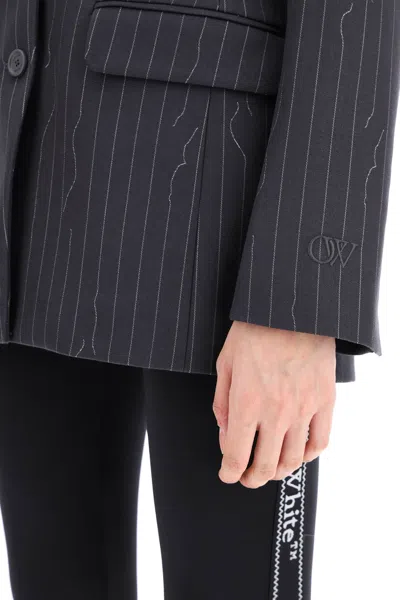 Shop Off-white Broken Pinstripe Pattern Jacket With Women In Gray