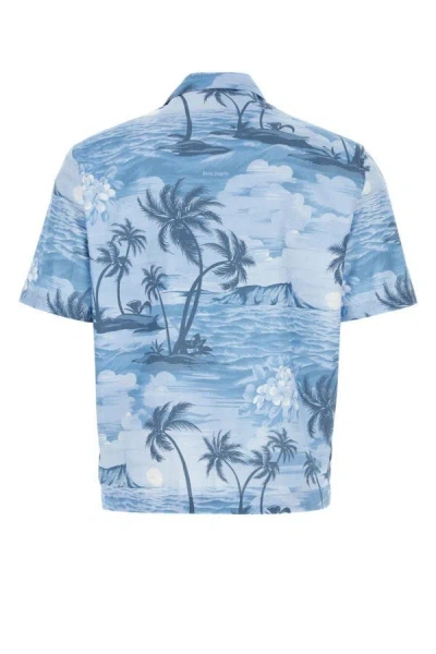 Shop Palm Angels Man Printed Linen Blend Shirt In Multicolor