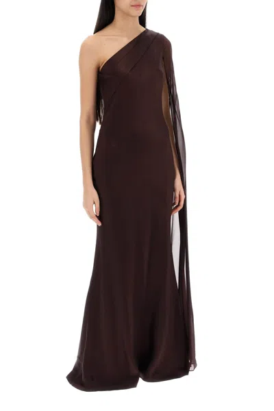 Shop Roland Mouret Asymmetric Silk Satin Dress Women In Brown
