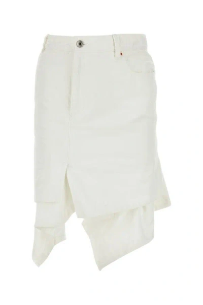 Shop Sacai Woman White Denim Skirt